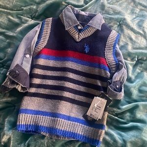 Sweater vest with long sleeve dress shirt